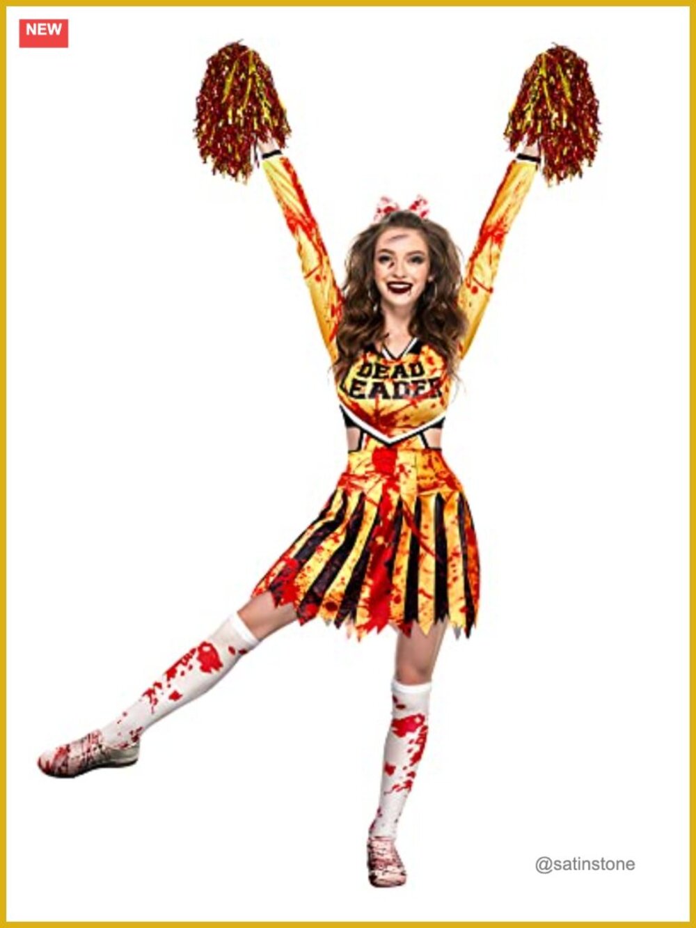 Zombie Cheerleader Costume Set Polyester with Pom Poms Gothic Stockings